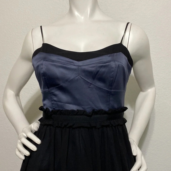 BCBGeneration Blue Black Satin Chiffon Sleeveless Mini Dress Size 0 - Picture 3 of 8